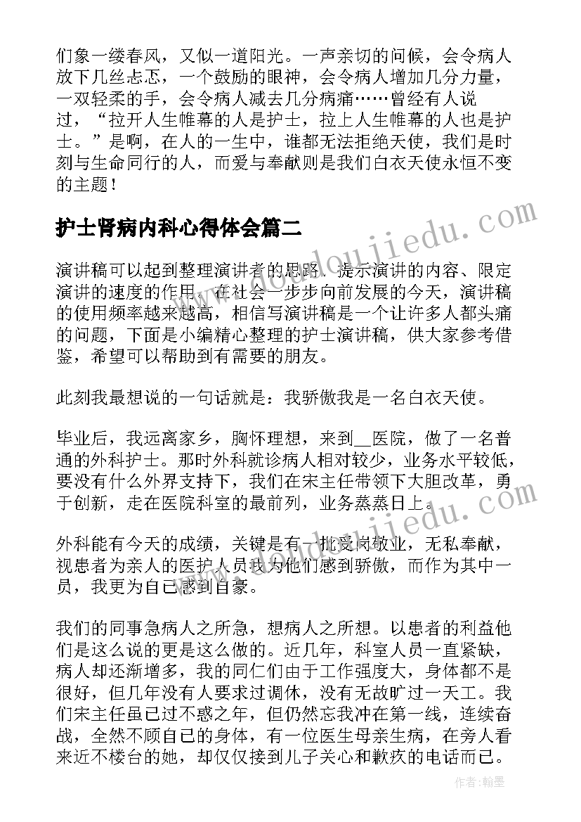 护士肾病内科心得体会 护士节护士演讲稿(通用9篇)