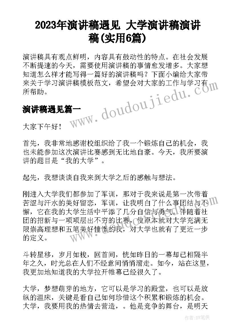 2023年演讲稿遇见 大学演讲稿演讲稿(实用6篇)