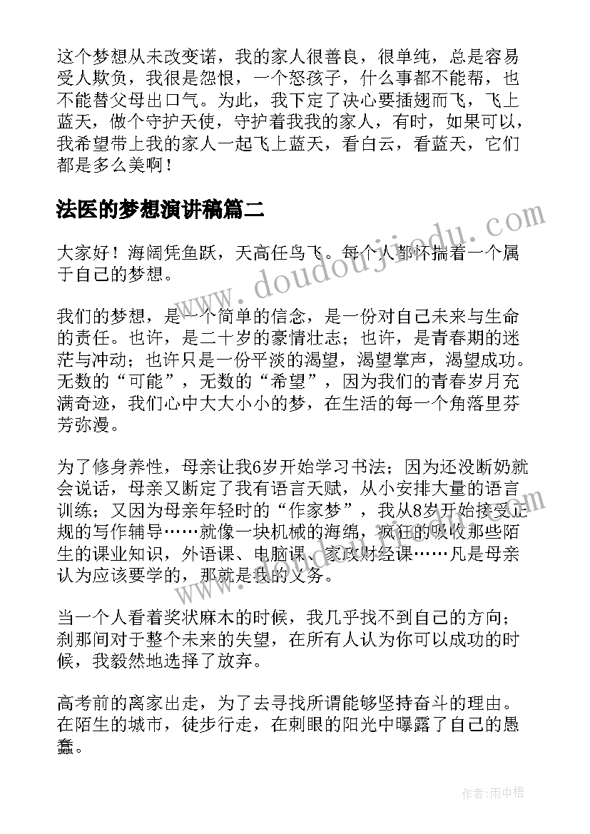 法医的梦想演讲稿(优秀6篇)