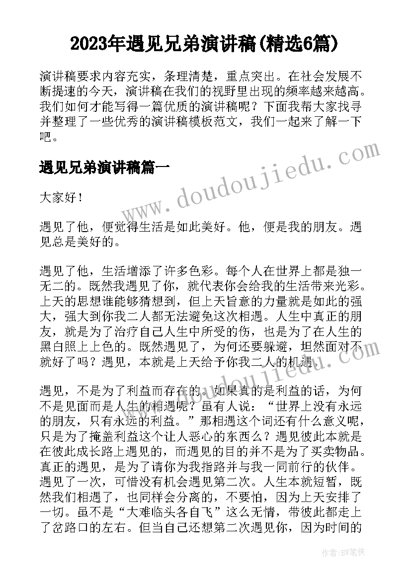 2023年遇见兄弟演讲稿(精选6篇)