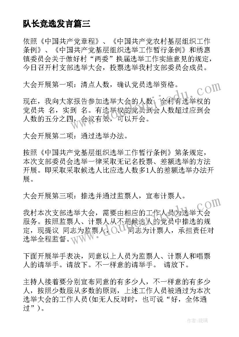 队长竞选发言(模板8篇)