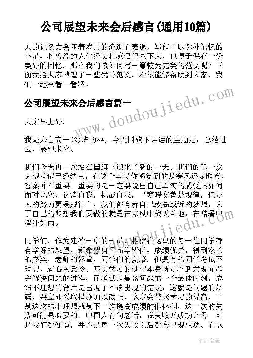 公司展望未来会后感言(通用10篇)