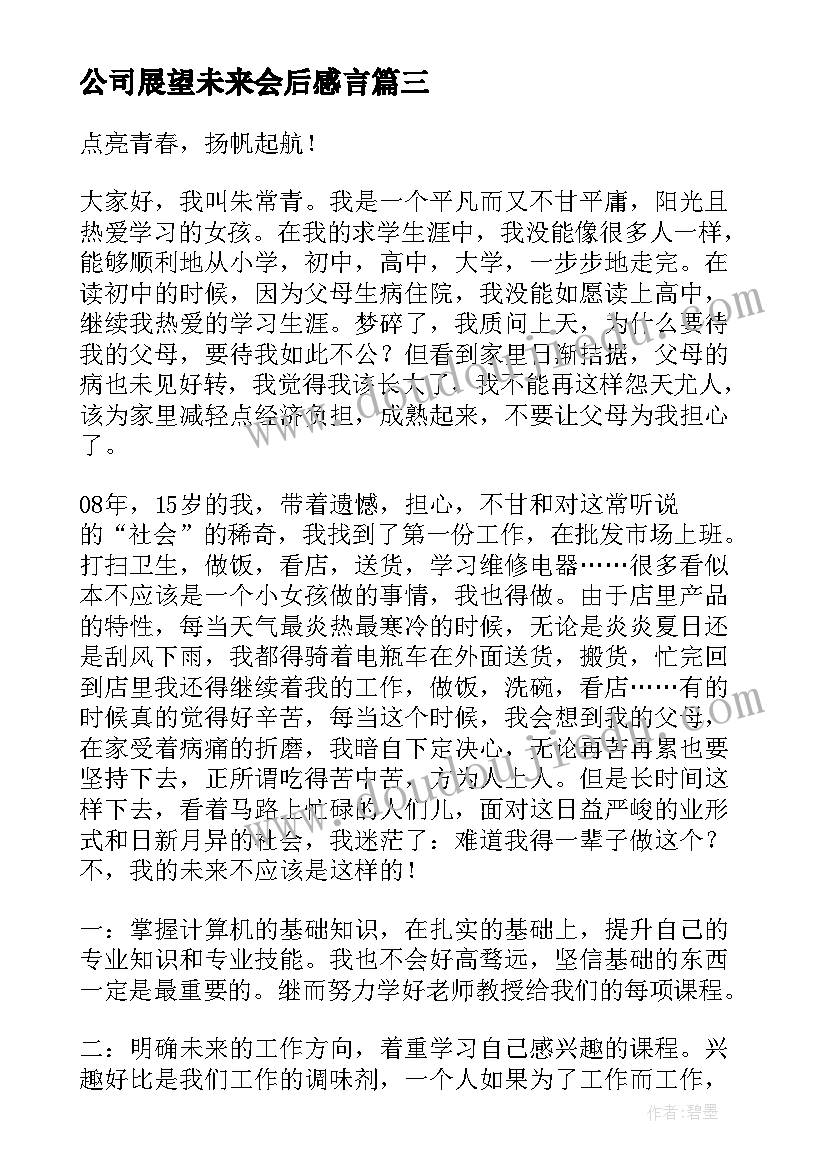 公司展望未来会后感言(通用10篇)