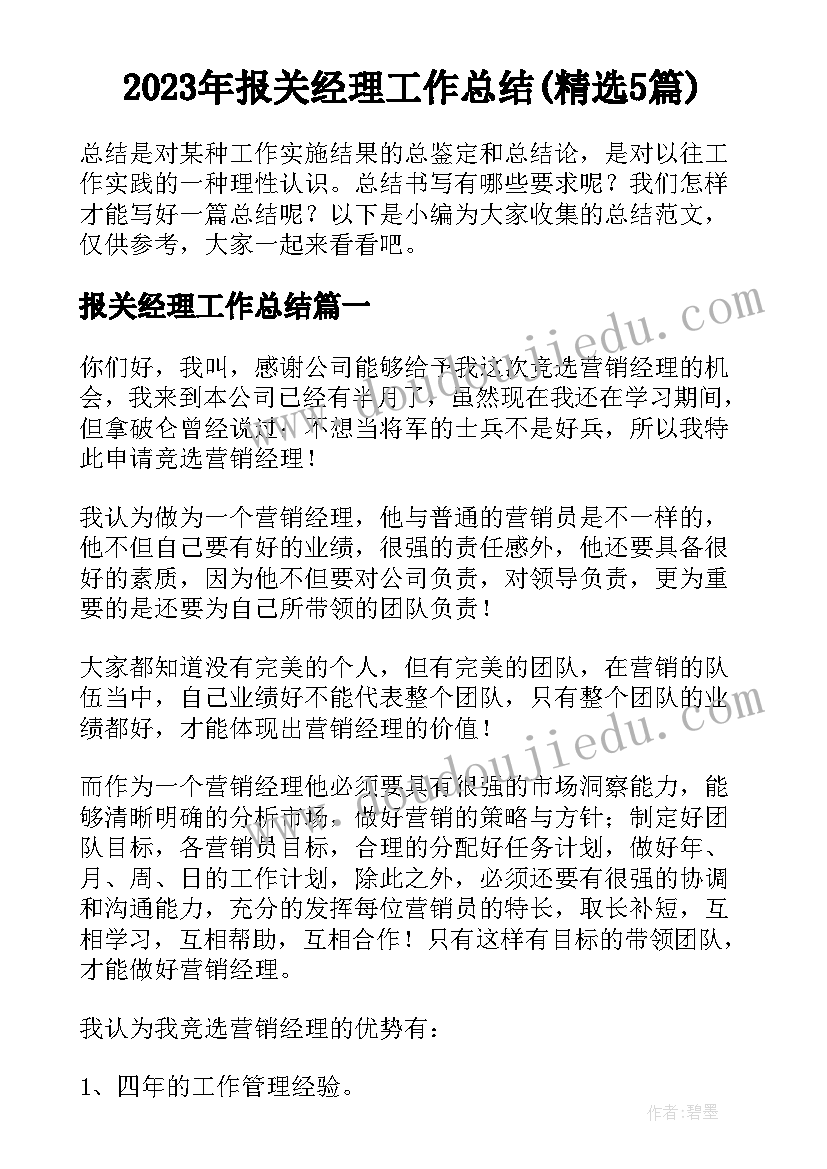 2023年报关经理工作总结(精选5篇)