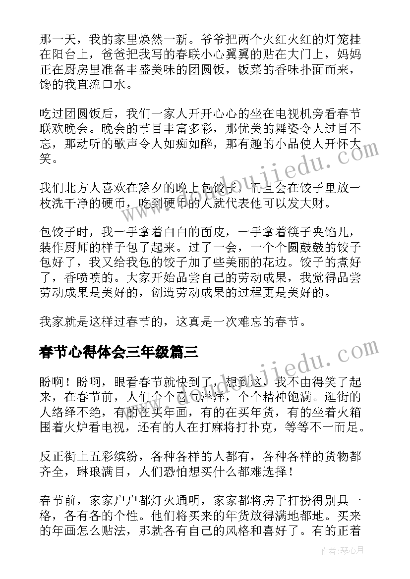 2023年春节心得体会三年级(大全5篇)