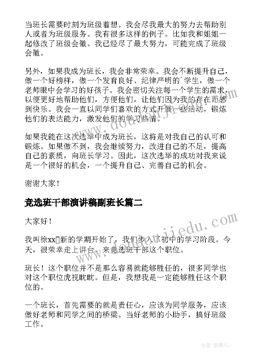 2023年竞选班干部演讲稿副班长(模板9篇)