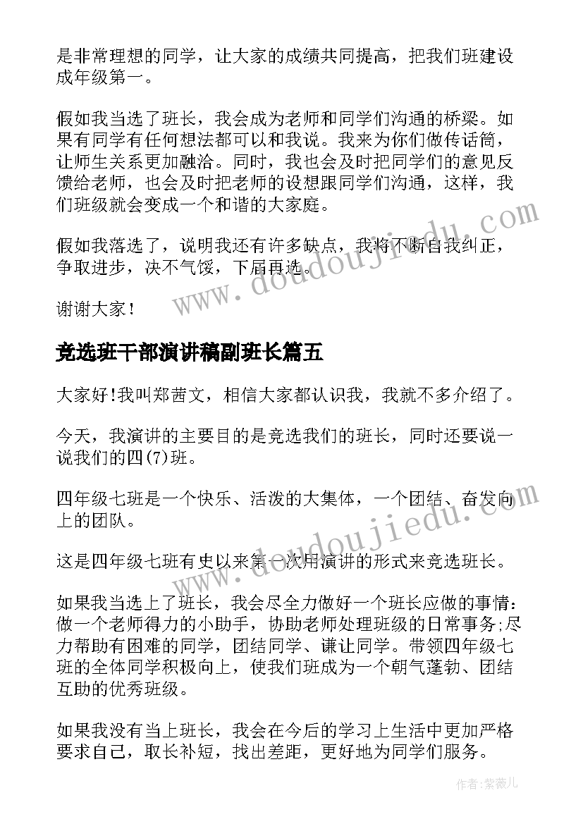 2023年竞选班干部演讲稿副班长(模板9篇)