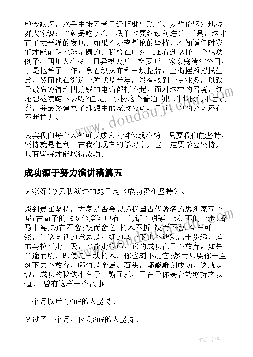 成功源于努力演讲稿 成功贵在坚持演讲稿(模板8篇)