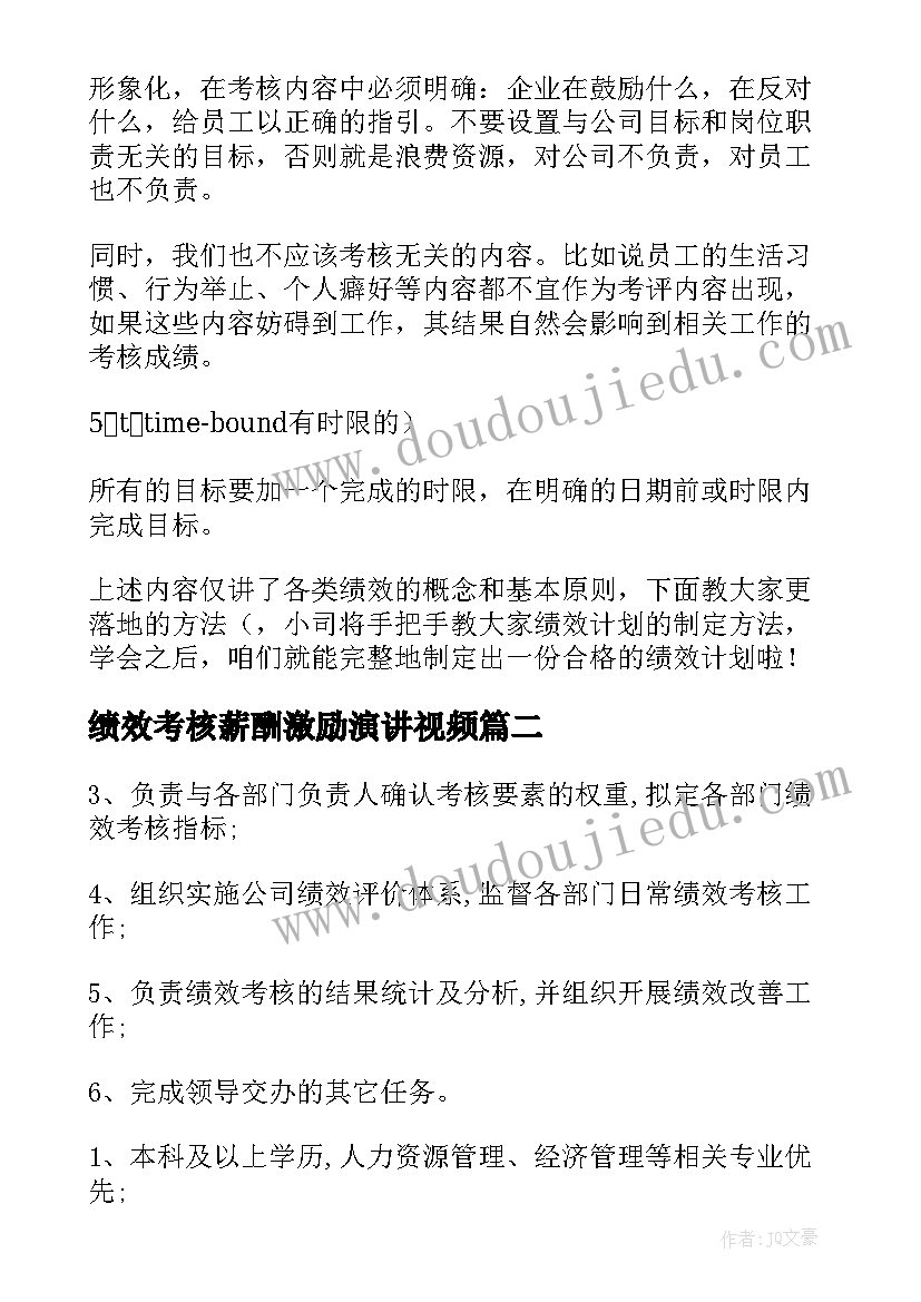 绩效考核薪酬激励演讲视频(大全5篇)