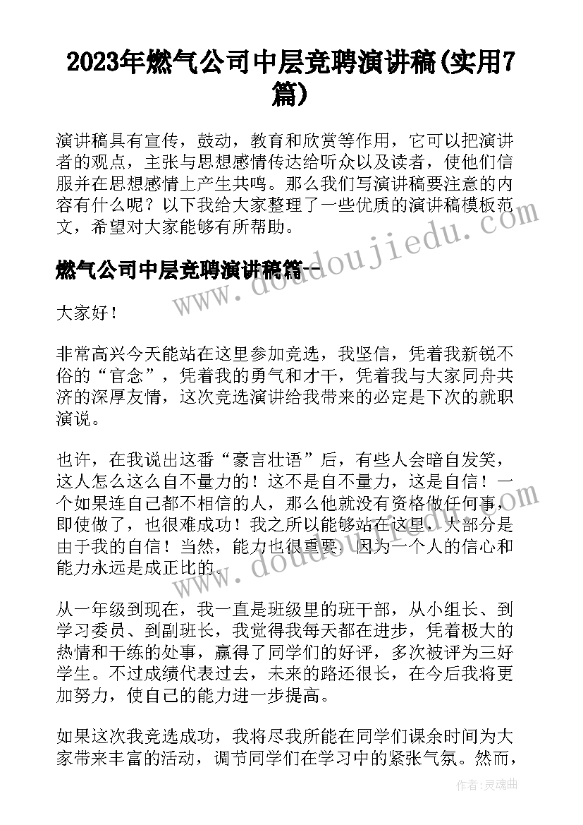 2023年燃气公司中层竞聘演讲稿(实用7篇)