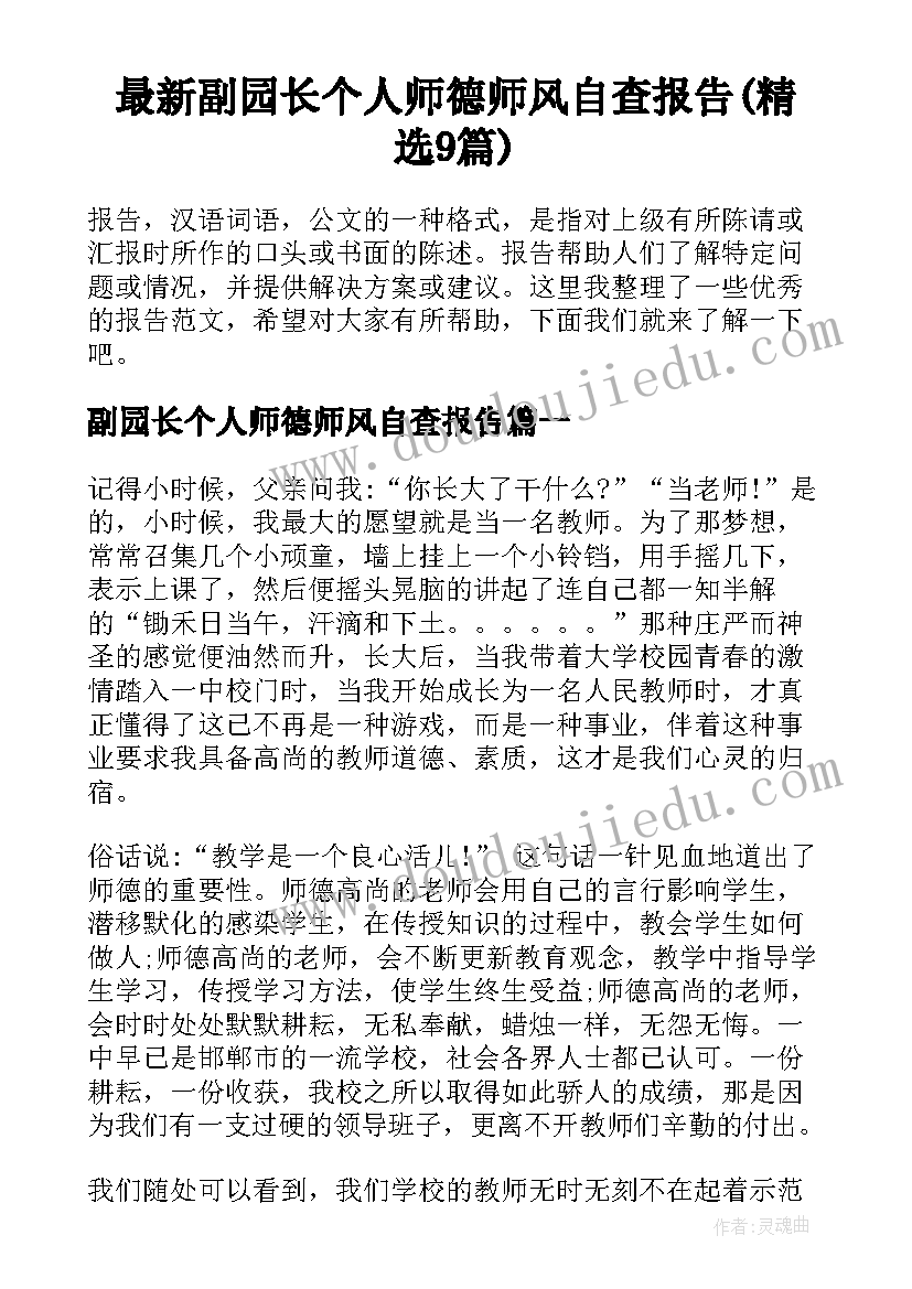 最新副园长个人师德师风自查报告(精选9篇)