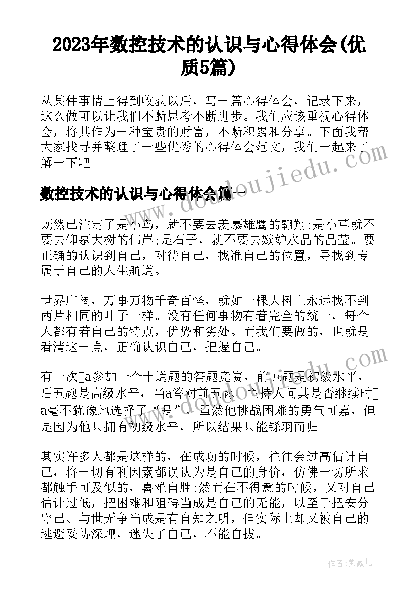 2023年数控技术的认识与心得体会(优质5篇)