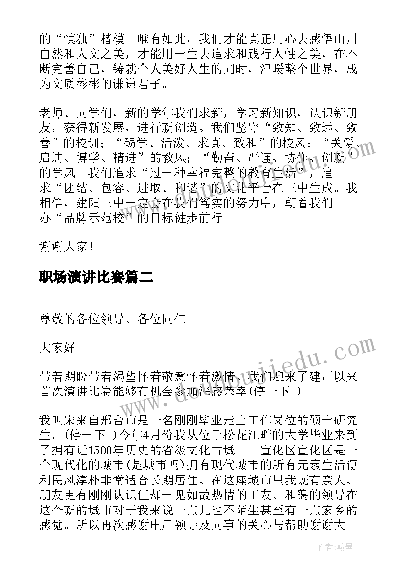 最新职场演讲比赛(实用5篇)