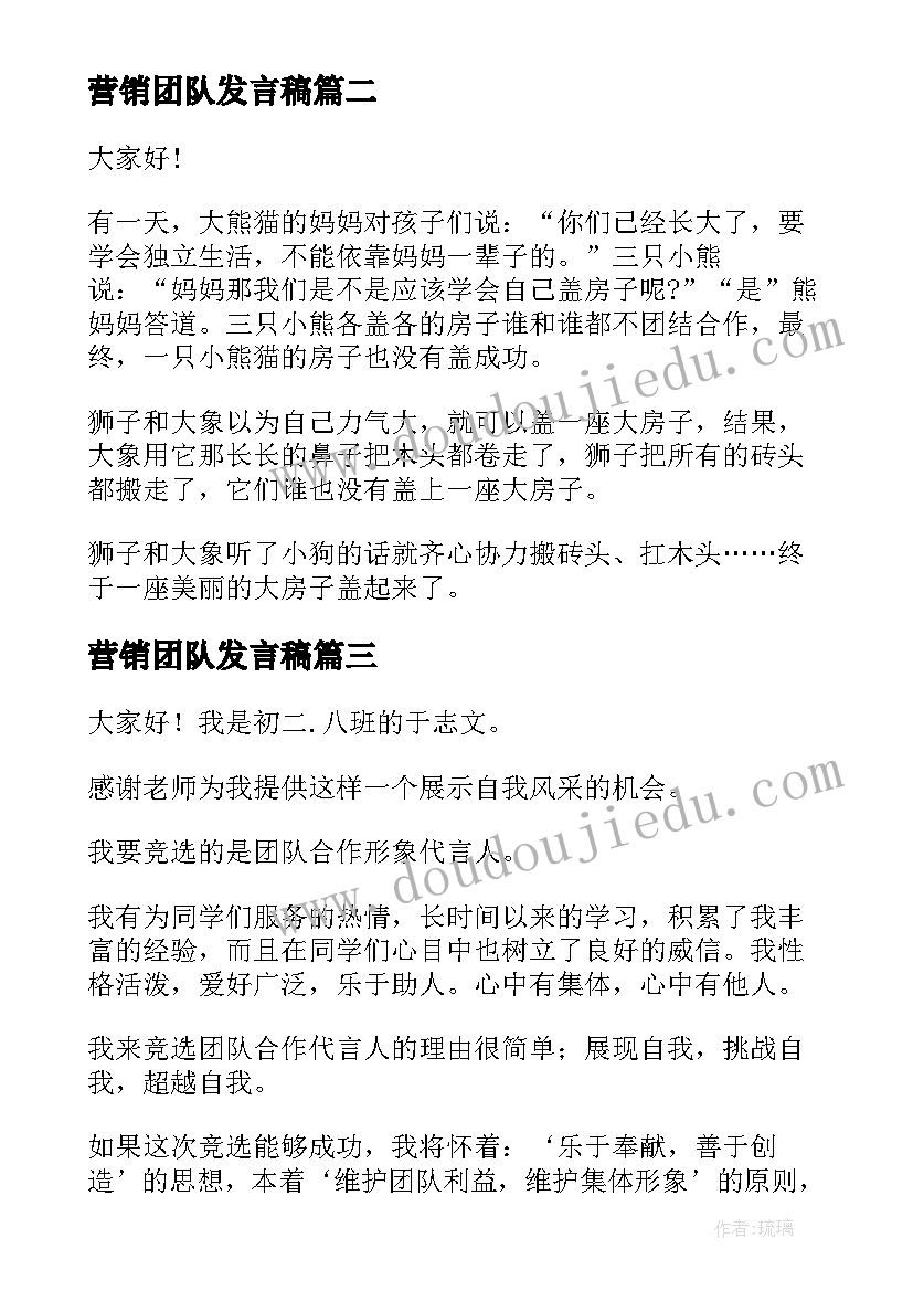 2023年营销团队发言稿(优秀5篇)