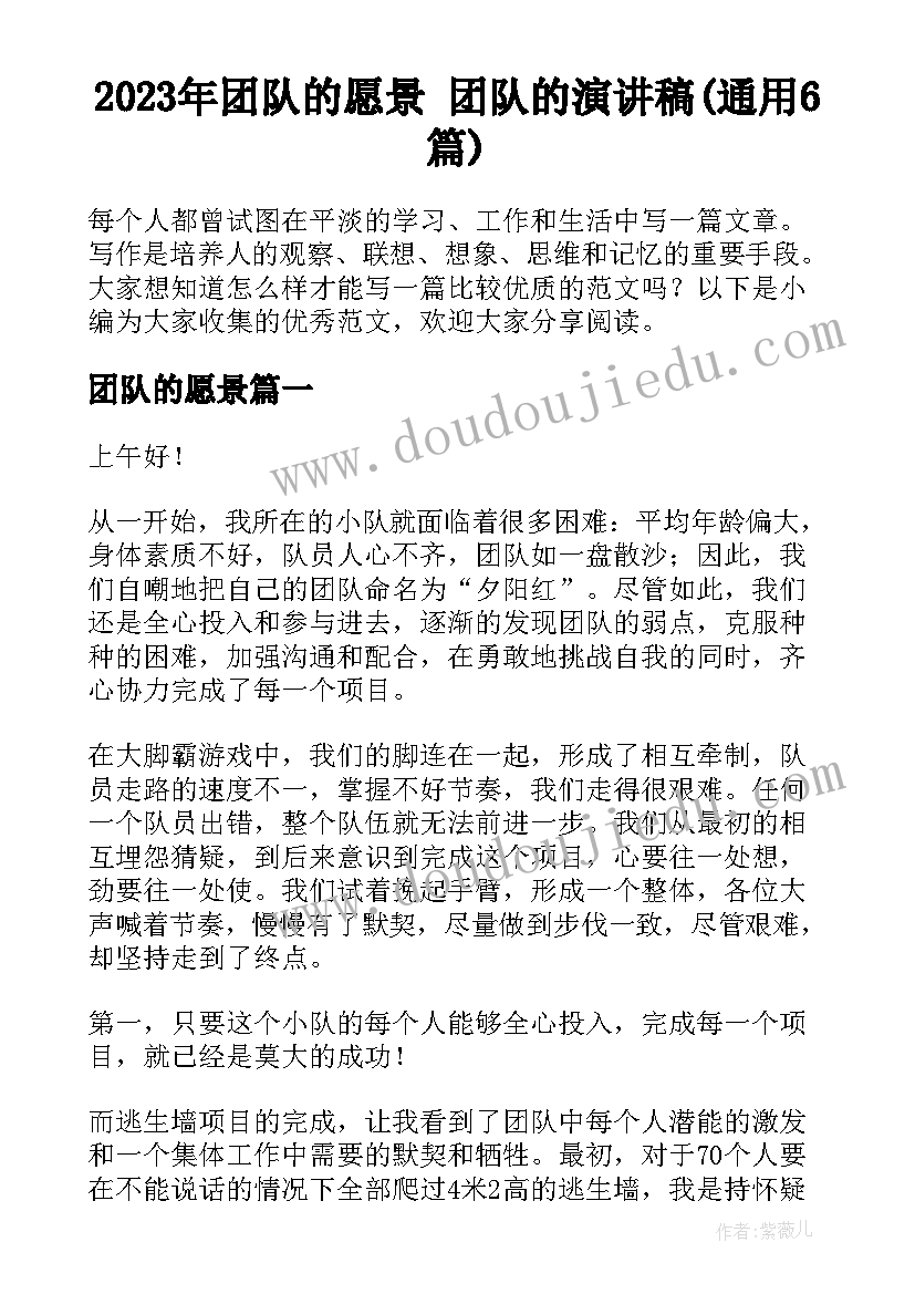 2023年团队的愿景 团队的演讲稿(通用6篇)