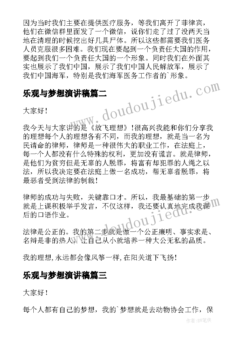 乐观与梦想演讲稿(优秀10篇)