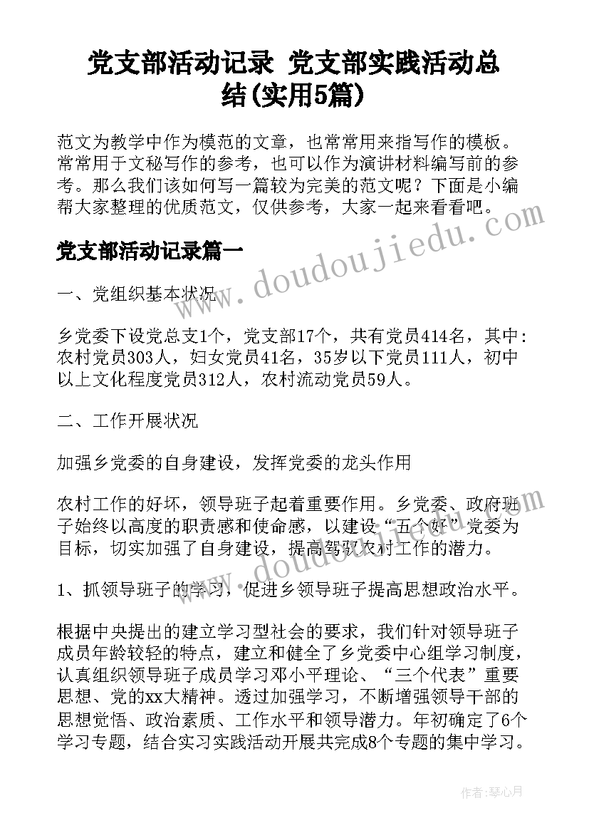 党支部活动记录 党支部实践活动总结(实用5篇)