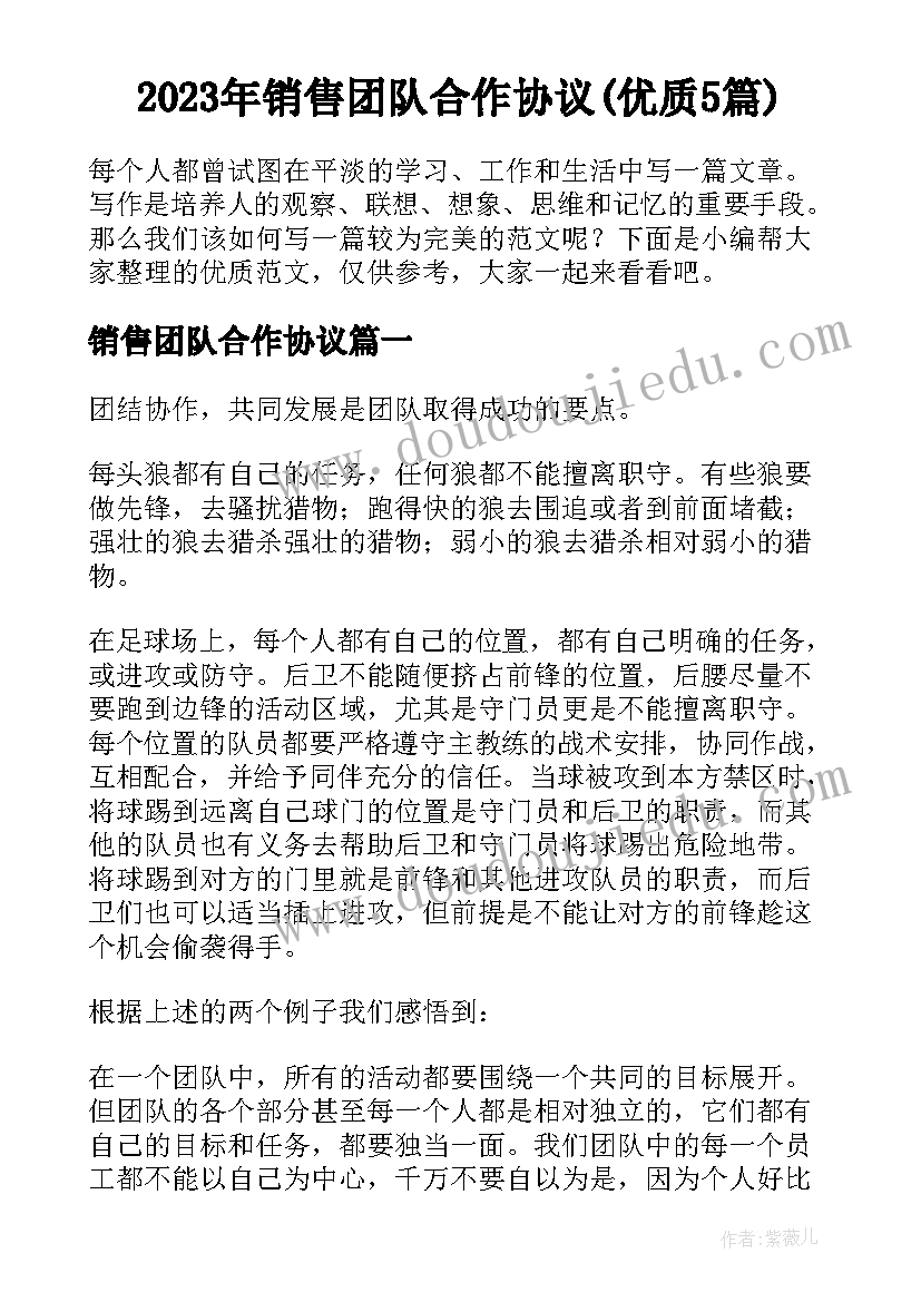 2023年销售团队合作协议(优质5篇)