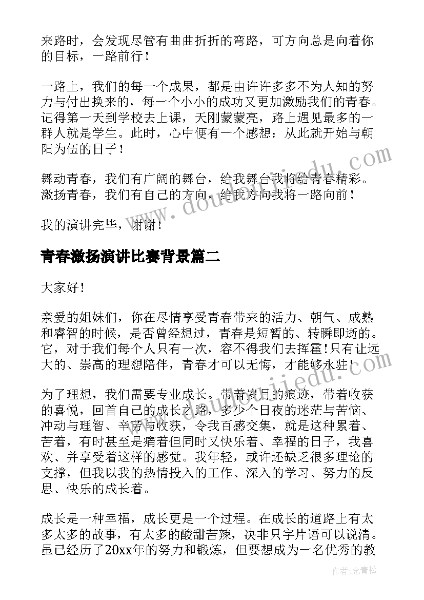 2023年青春激扬演讲比赛背景 激扬青春演讲稿(通用9篇)