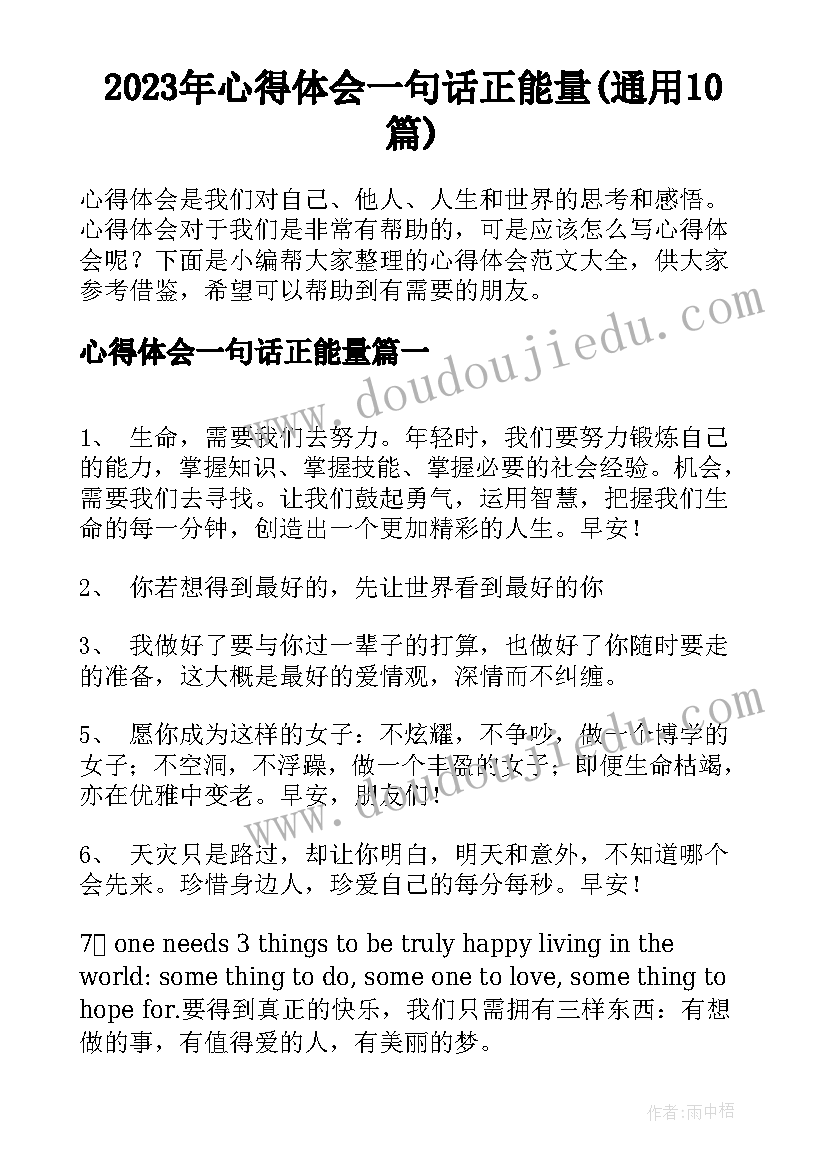 2023年心得体会一句话正能量(通用10篇)