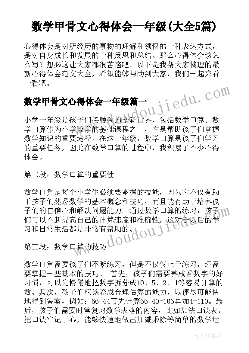 数学甲骨文心得体会一年级(大全5篇)