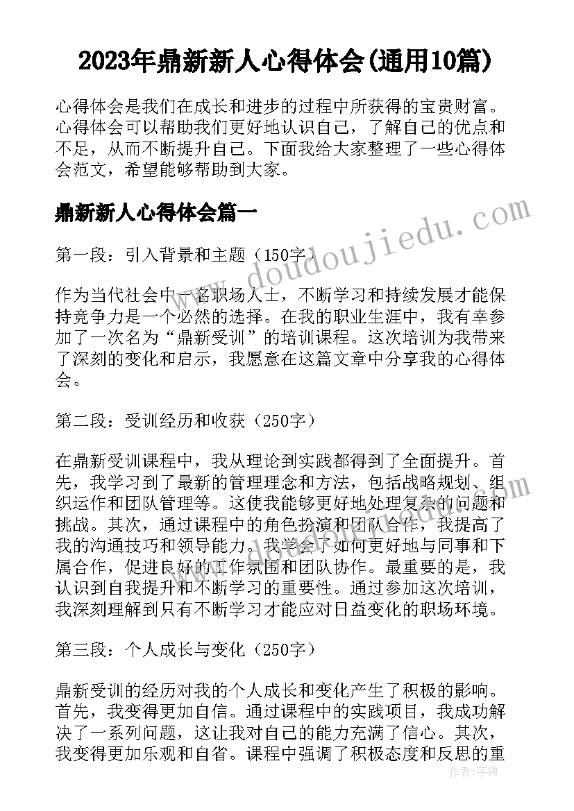 2023年鼎新新人心得体会(通用10篇)