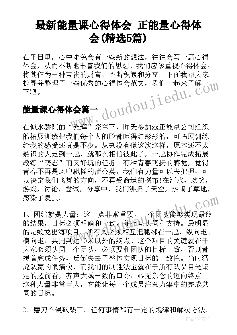 最新能量课心得体会 正能量心得体会(精选5篇)