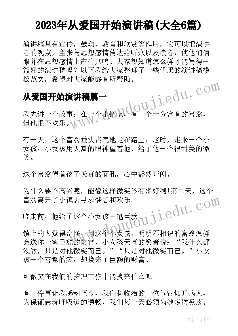 2023年从爱国开始演讲稿(大全6篇)