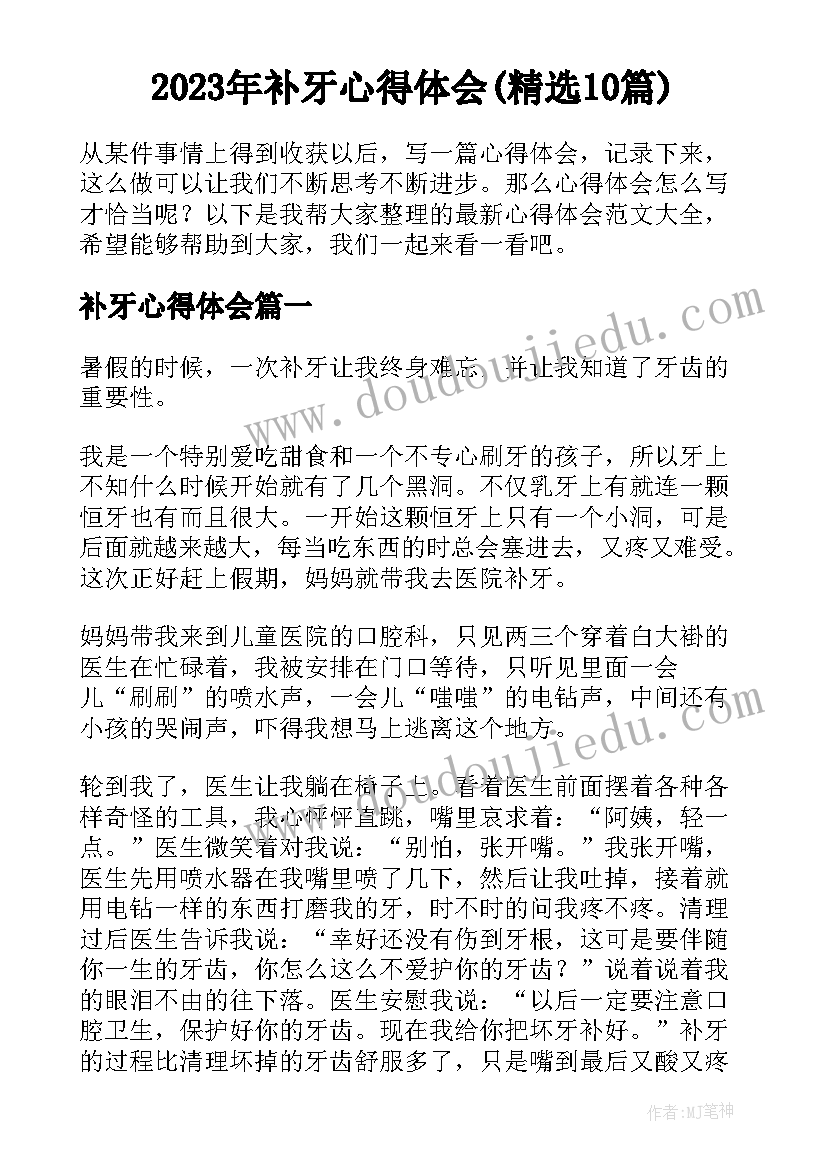 2023年补牙心得体会(精选10篇)