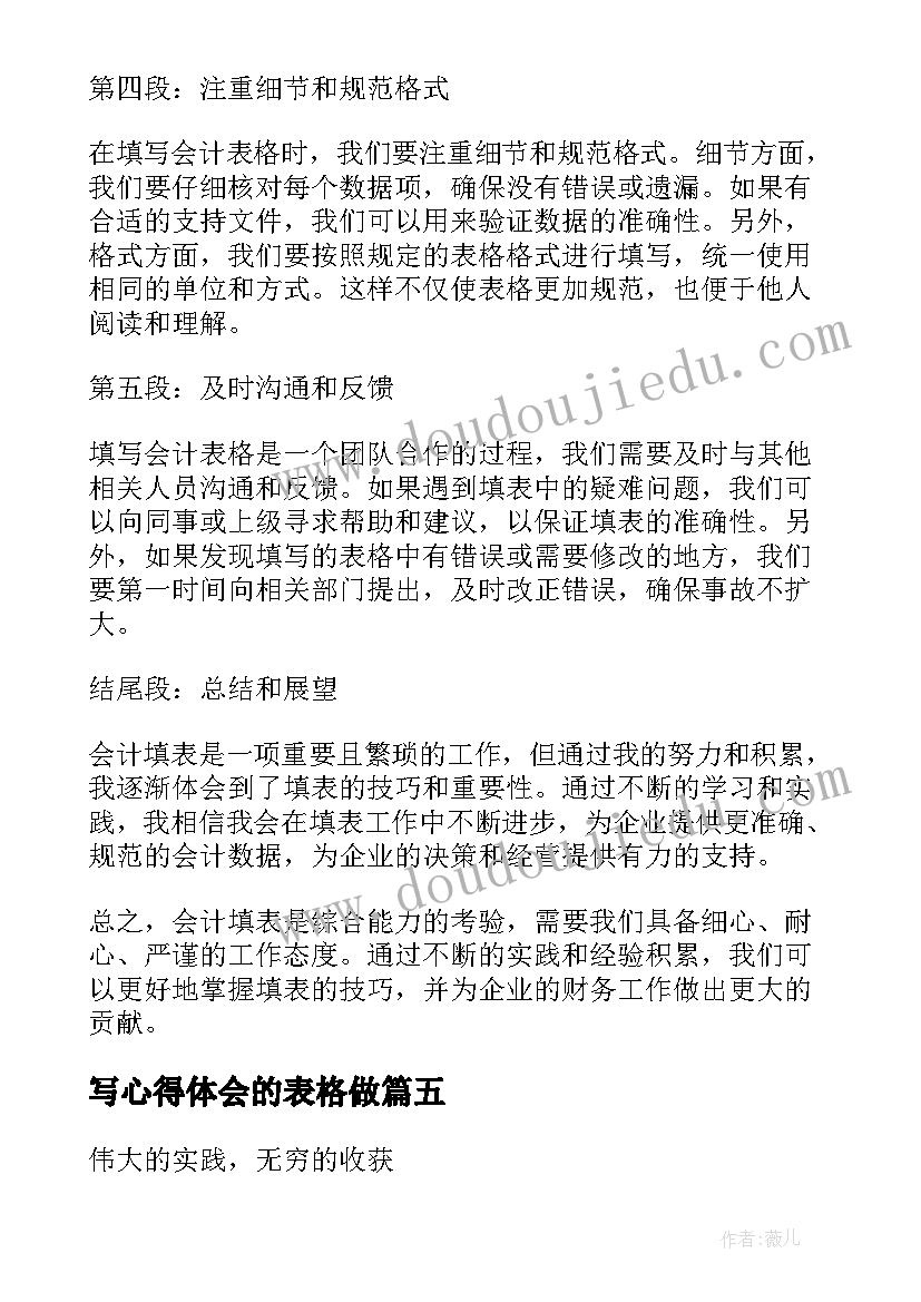 最新写心得体会的表格做(精选10篇)