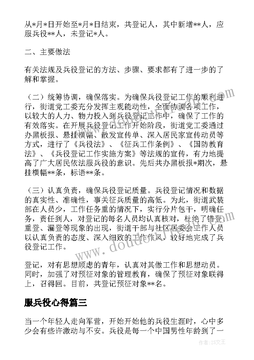 2023年服兵役心得(模板7篇)