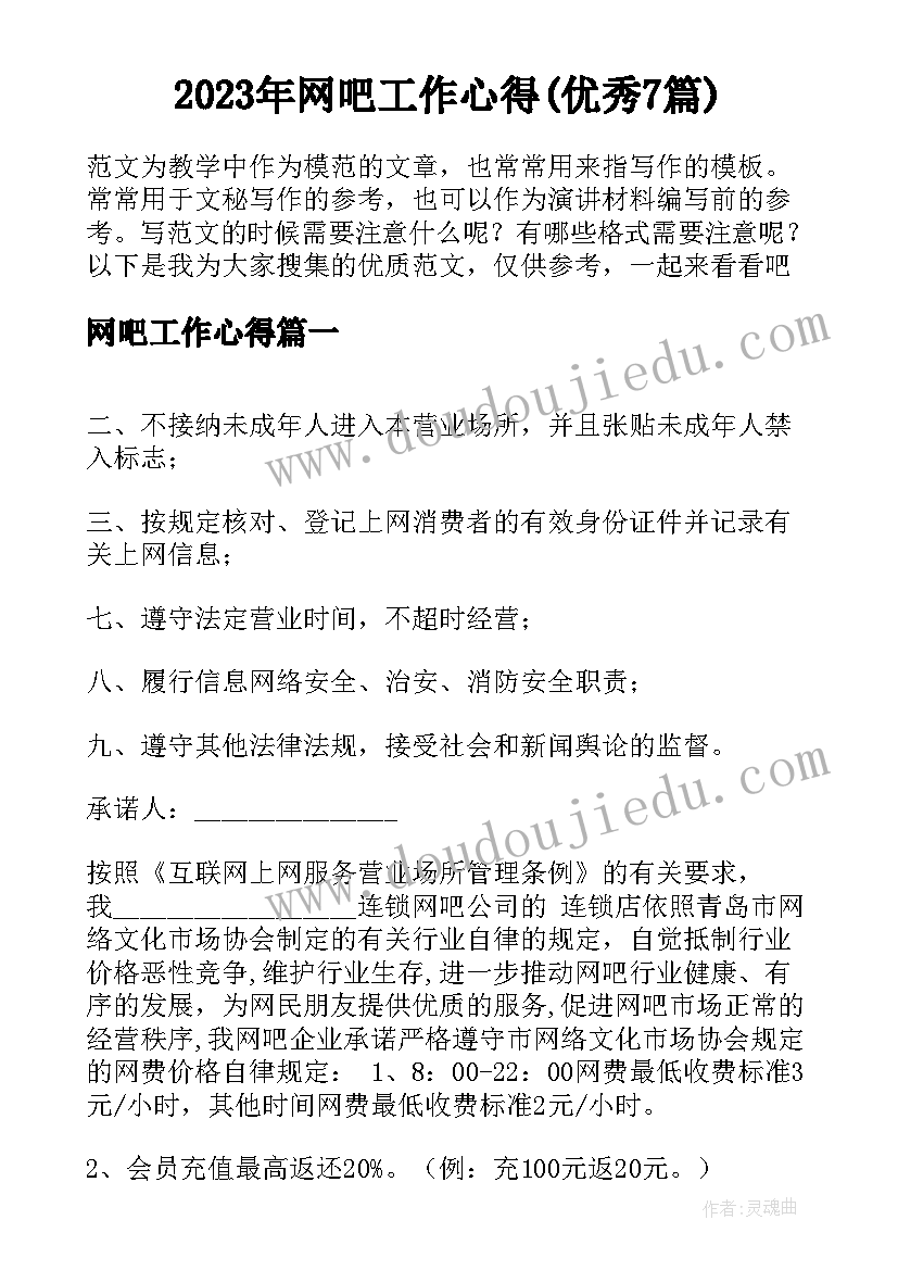 2023年网吧工作心得(优秀7篇)