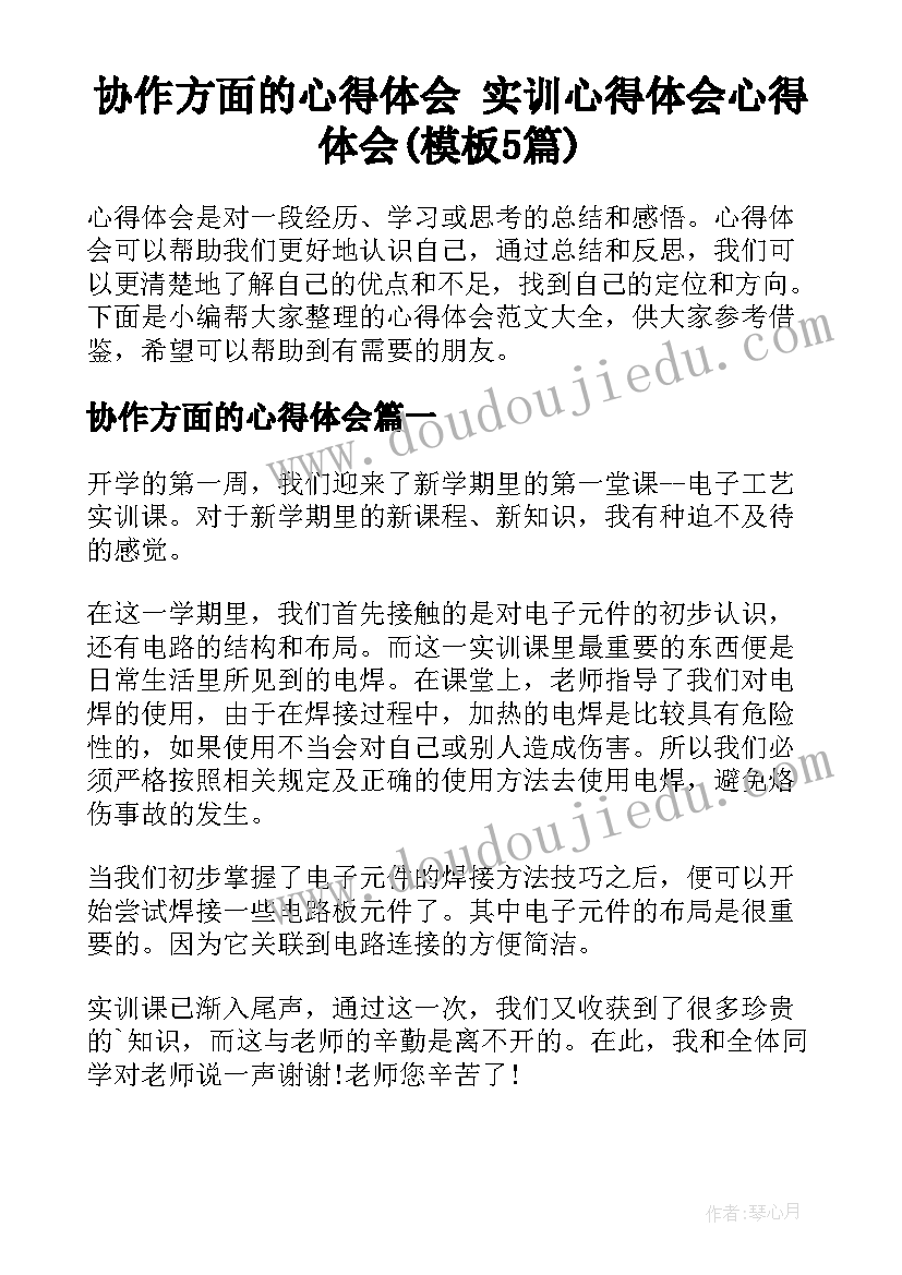 协作方面的心得体会 实训心得体会心得体会(模板5篇)