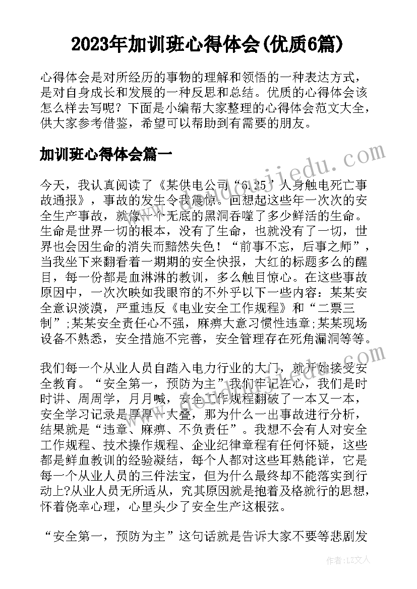 2023年加训班心得体会(优质6篇)