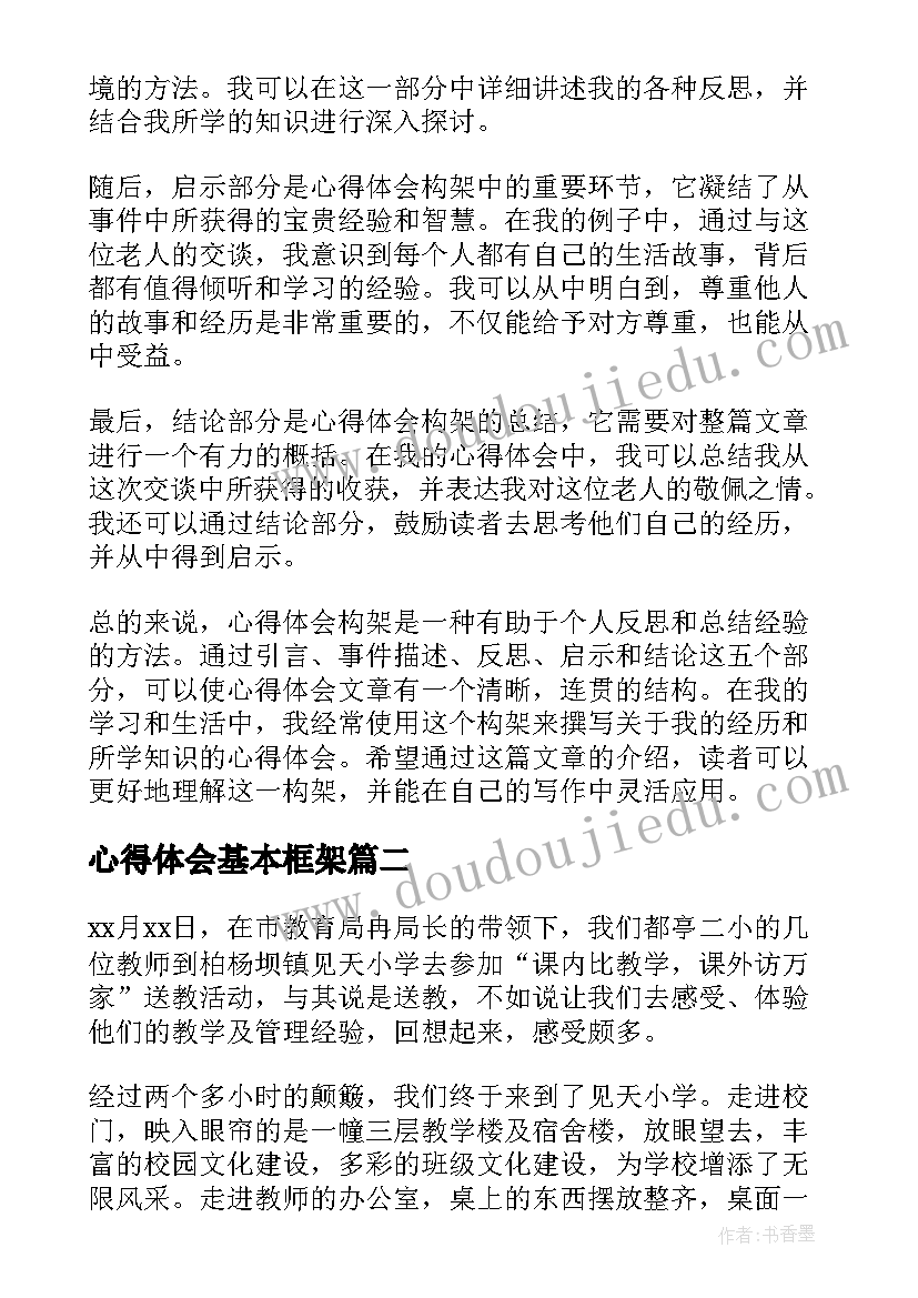 2023年心得体会基本框架(实用8篇)