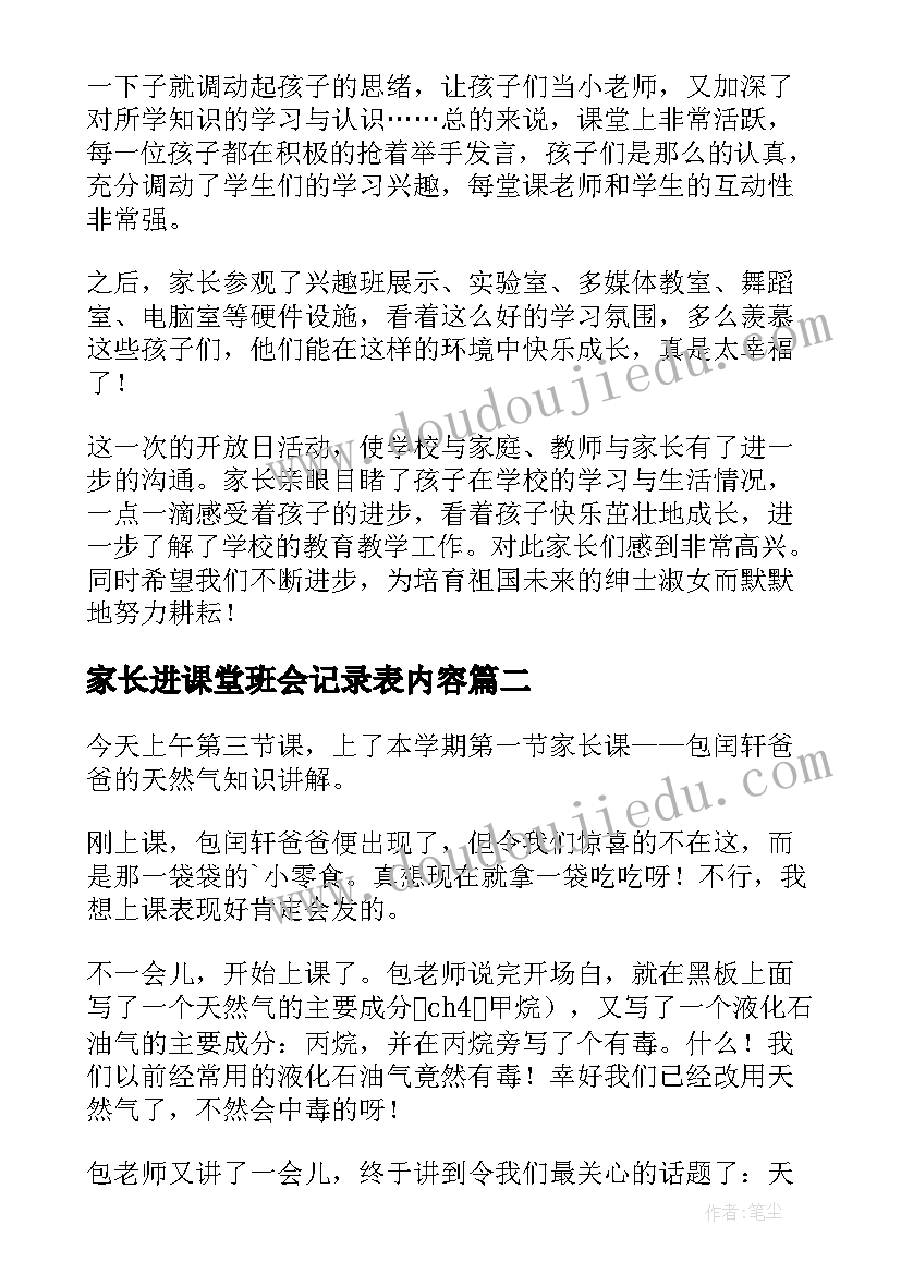 2023年家长进课堂班会记录表内容 家长进课堂教育随笔(实用9篇)