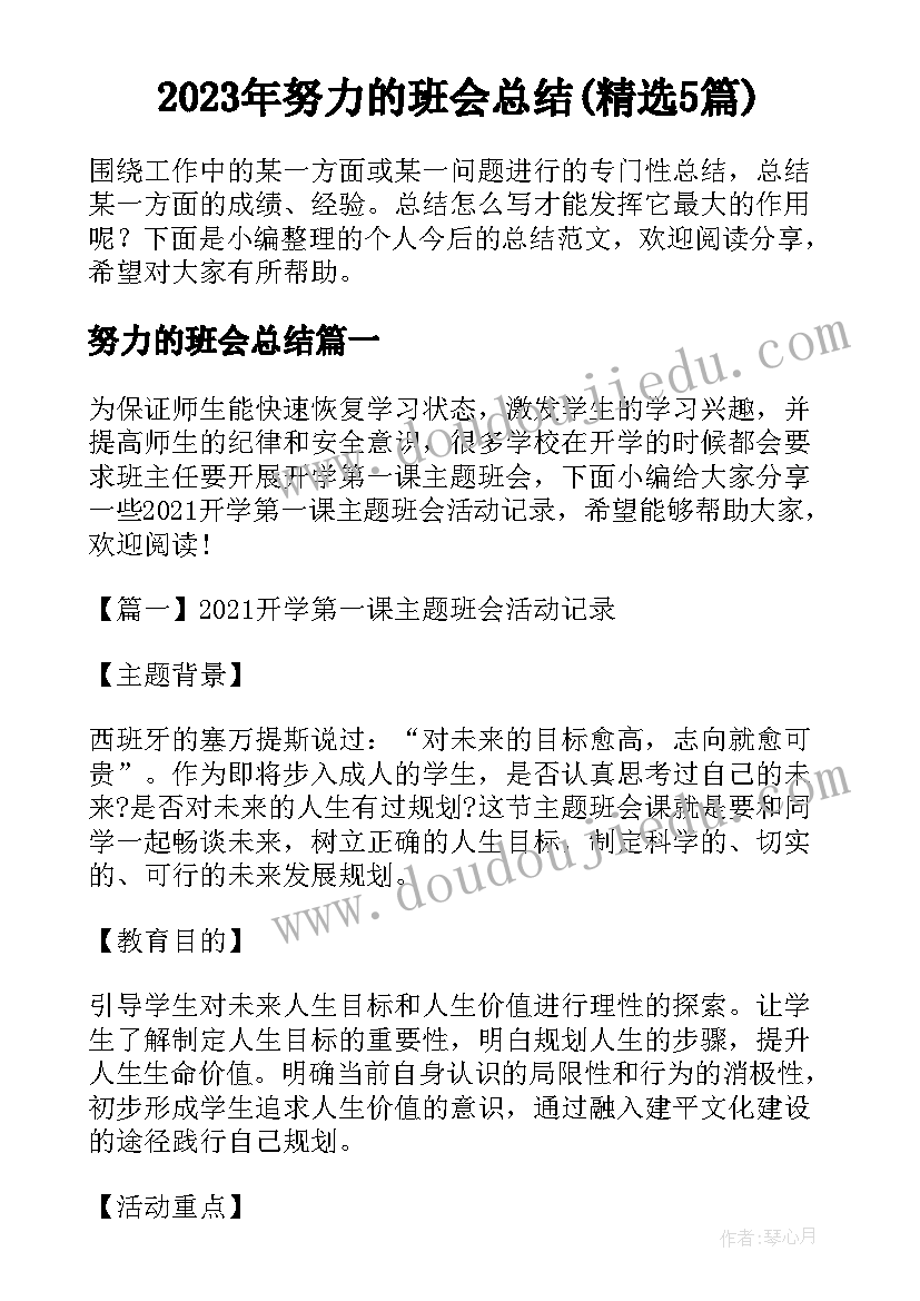 2023年努力的班会总结(精选5篇)