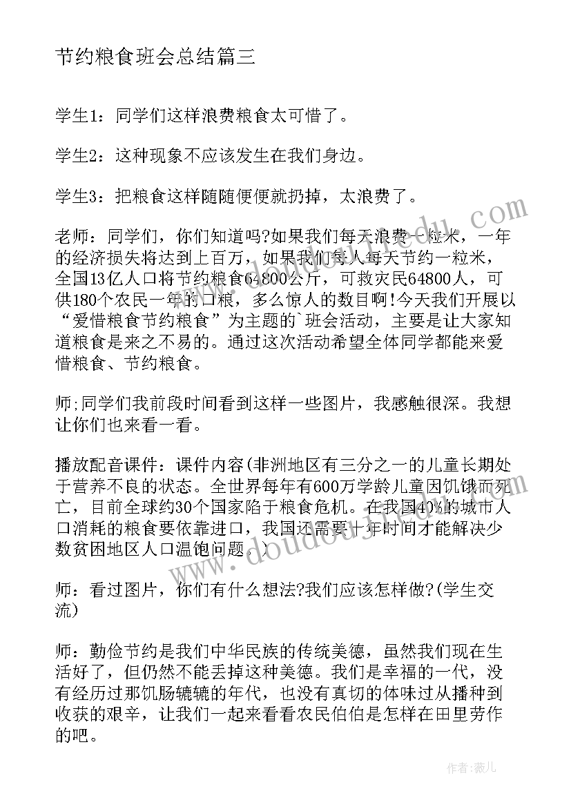 2023年节约粮食班会总结(大全10篇)