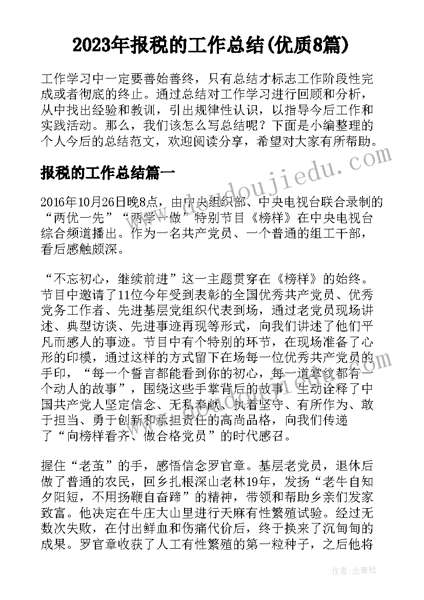 2023年报税的工作总结(优质8篇)