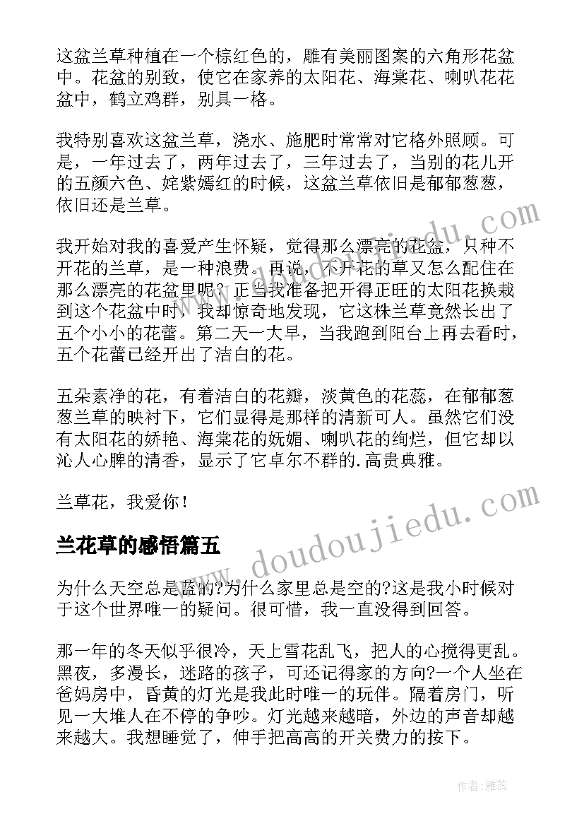 2023年兰花草的感悟 木兰草原一日游(模板5篇)