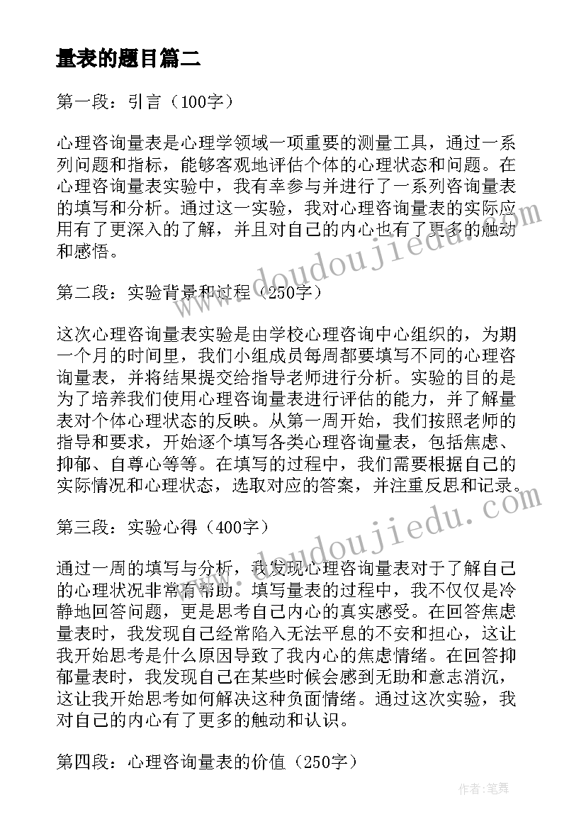 2023年量表的题目 读书心得体会心得体会(通用8篇)