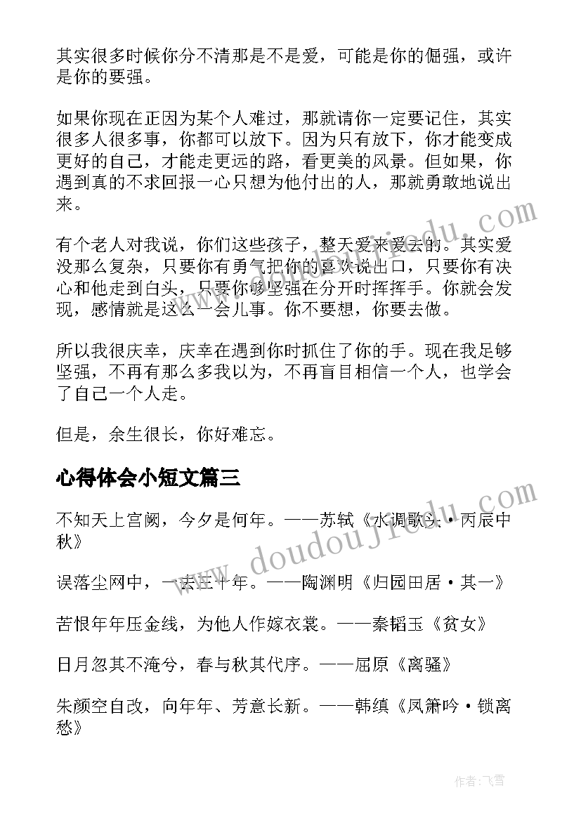 2023年心得体会小短文(优质8篇)