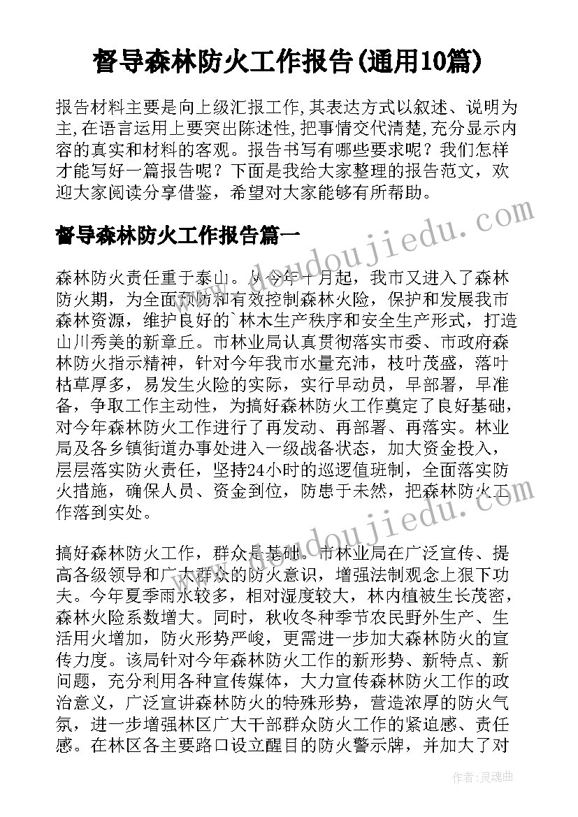 督导森林防火工作报告(通用10篇)