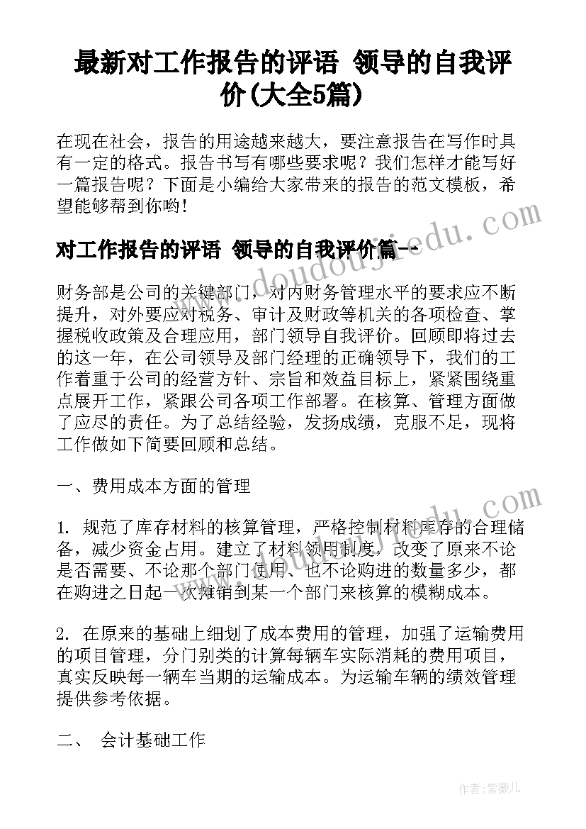 最新对工作报告的评语 领导的自我评价(大全5篇)