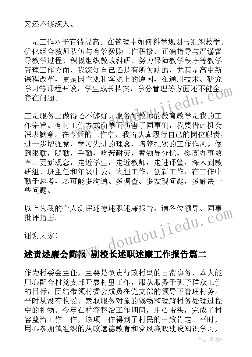 述责述廉会简报 副校长述职述廉工作报告(优秀6篇)