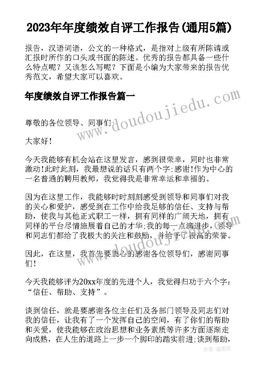 2023年年度绩效自评工作报告(通用5篇)