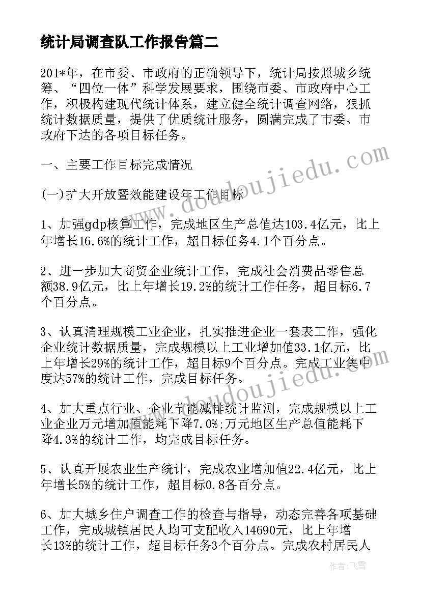 统计局调查队工作报告(大全5篇)