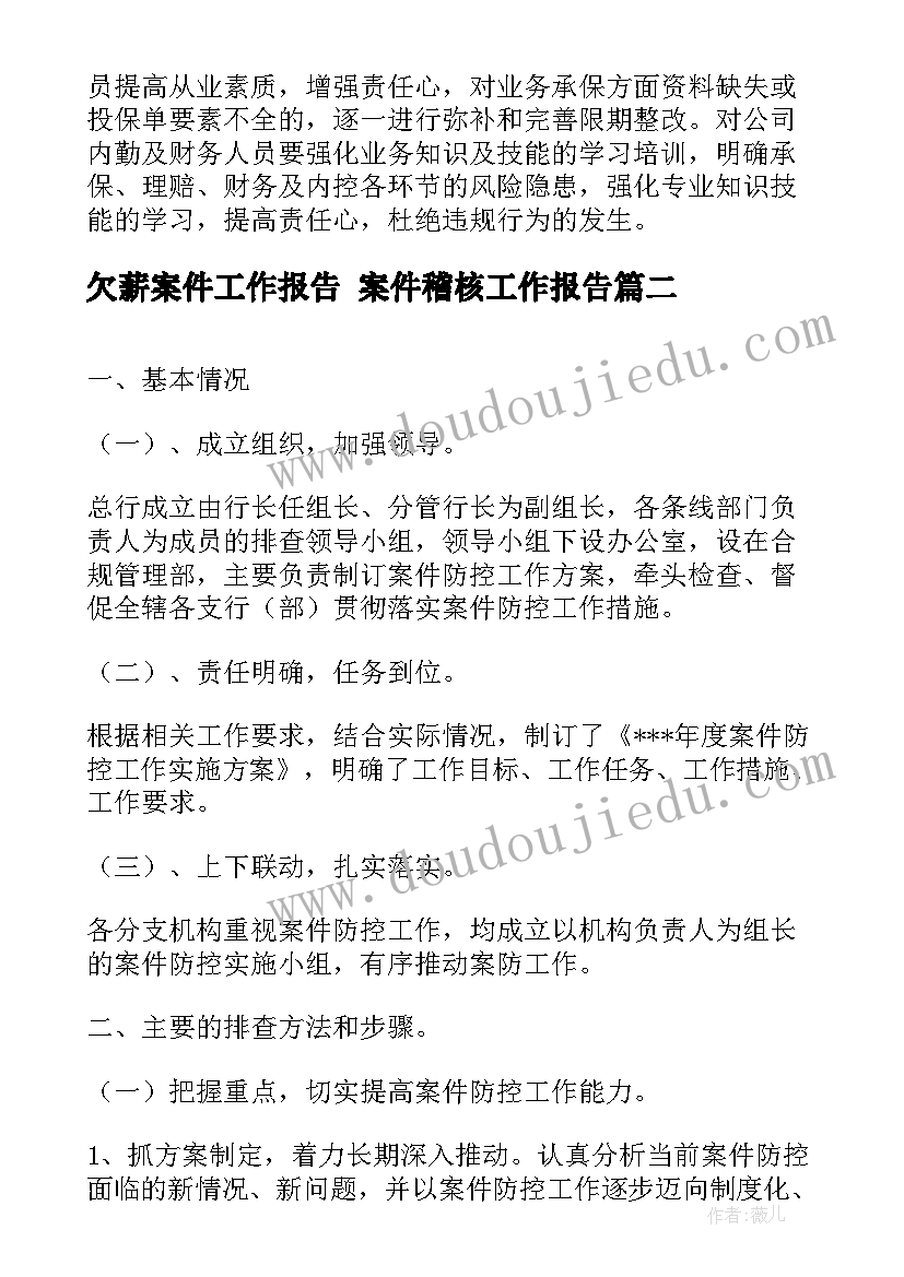 2023年欠薪案件工作报告 案件稽核工作报告(实用5篇)