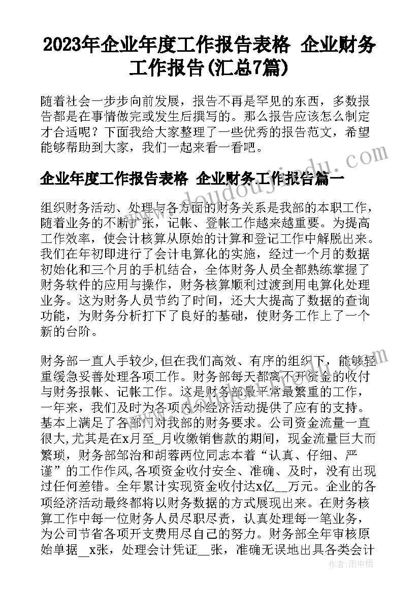 2023年企业年度工作报告表格 企业财务工作报告(汇总7篇)