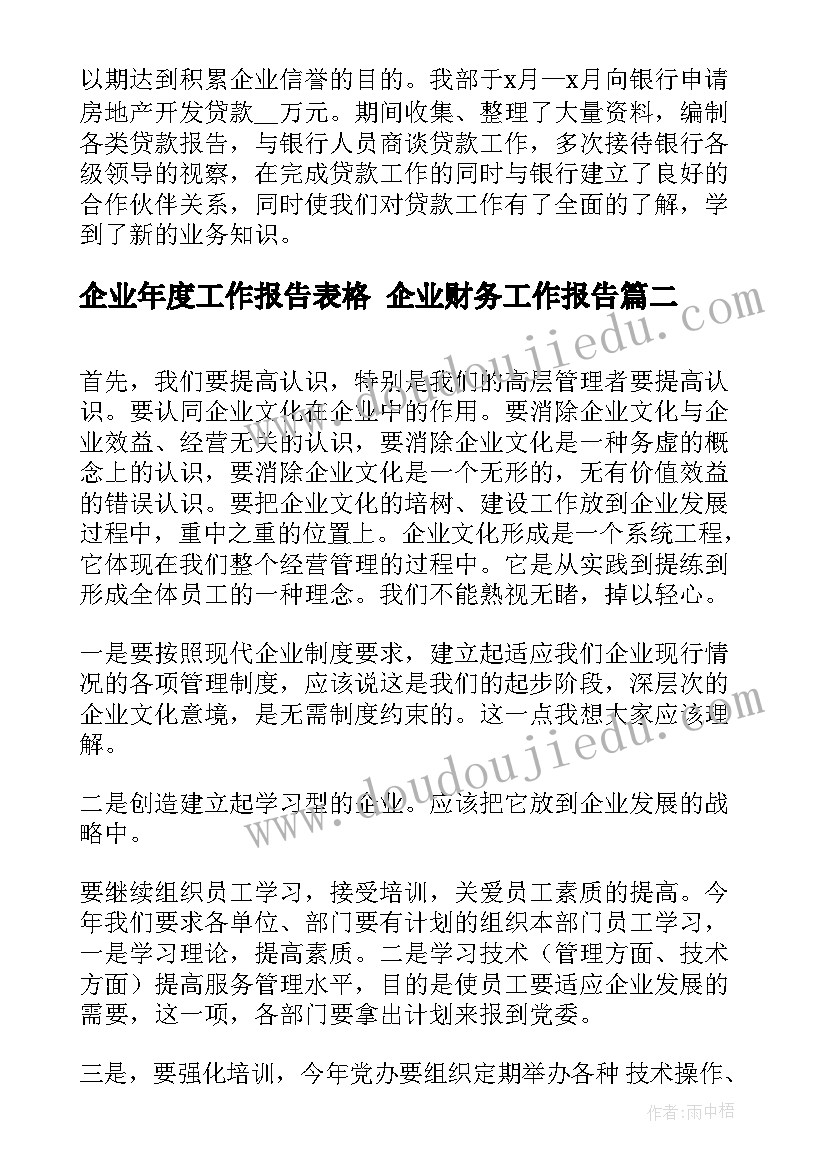 2023年企业年度工作报告表格 企业财务工作报告(汇总7篇)